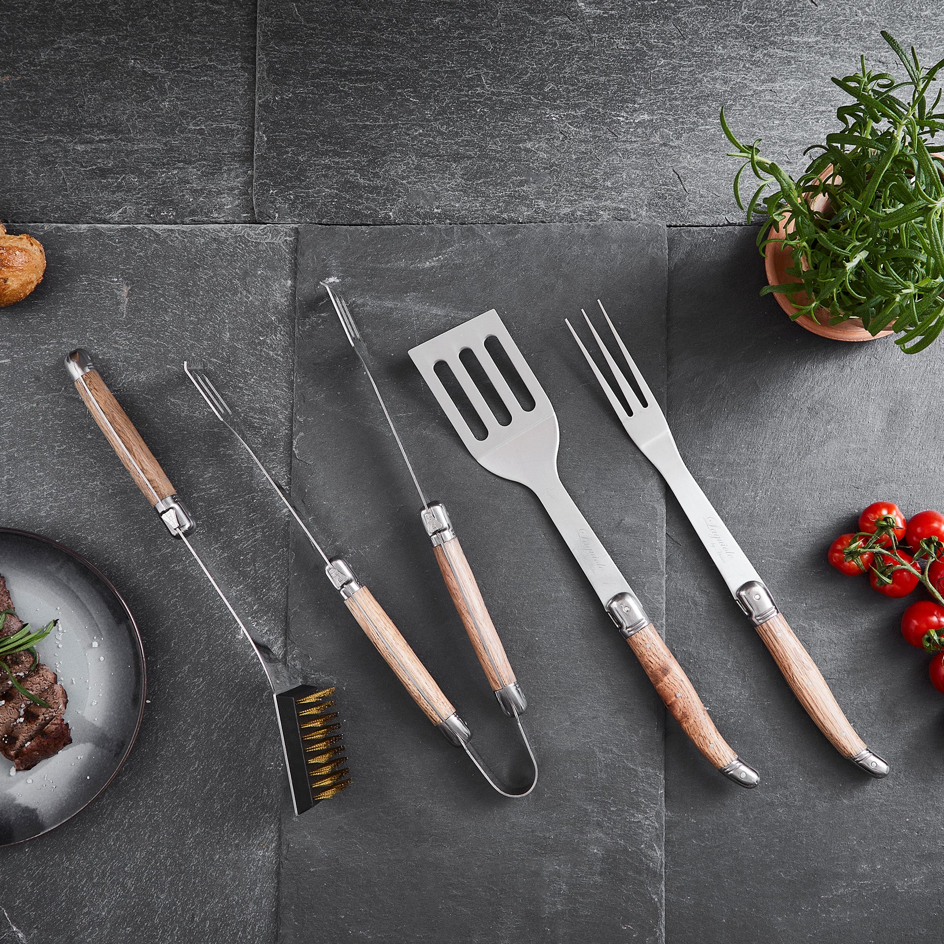 Grillbesteck 4-teilig Eiche